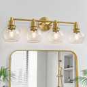 4 Light Bathroom Light Fixtures, Brushed Brass Bathroom Vanity Lights, Modern Vanity Lights 4-Light Globe Bathroom Vanity Lighting Fixture Over Mirror