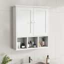 Shintenchi Bathroom Wall Cabinet with Door, Storage Organizer Over The Toilet Medicine, Space Saving with Adjustable & Open Shelf, White