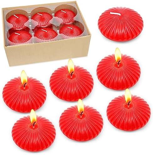 11 Pack 3 Inch Red Floating Candles for Valentine’s Day, 10 Hour Unscented Dripless Tealight Candles for Cylinder Vases, Centerpieces at Wedding Party Pool Holiday - Wavy Float Candle
