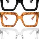 3 Pack Oversized Thick Frame Reading Glasses for Women,Stylish Square Large Readers Blocking Blue Light Glasses