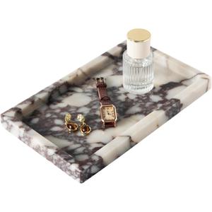 Natural Calacatta Viola Marble Tray 10"x6" Rectangular - Non-Resin Bathroom Vanity Organizer & Office Desk Tray | Waterproof Stone Serving Platter for Jewelry/Perfume (Purple Portoro)