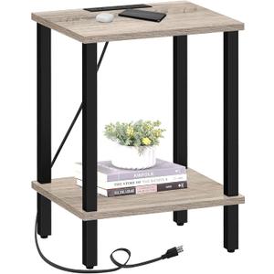 TUTOTAK End Table with Charging Station, Small Side Table with Outlets, Nightstand Bedside Table, 2-Tier Storage Shelf for Small Space, Living Room, Bedroom, Greige TB01BG040 TUTOTAK End Table with Charging Station, Small Side Table with Outlets, Nightstand Bedside Table, 2-Tier Storage Shelf for Small Space, Living Room, Bedroom, Greige TB01BG040