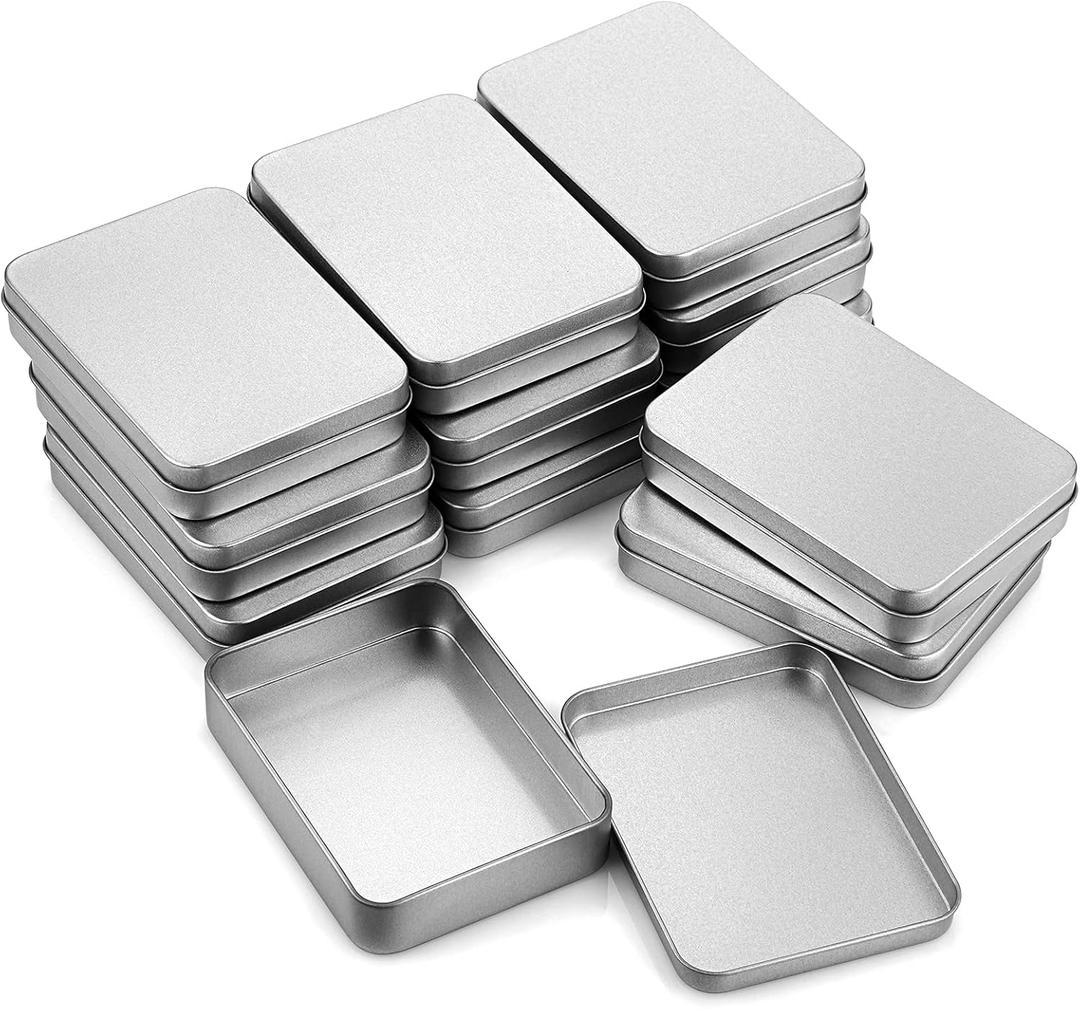 JUXYES Pack of 12 Rectangular Storage Tins Box With Lid, Metal Silver Empty Tins Box Containers Mini Storage Box Organizer For Candles Candies Gifts Balms, 4.5 x 3.14 x 1 Inch