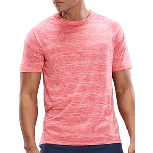 MIER Mens T Shirts Short Sleeve Quick Dry Active Tee for Running Workout Gym, Heather melon pink, XXL