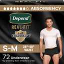 Depend Real Fit Adult Diapers, Incontinence Underwear for Men, Disposable, Maximum Absorbency, Small/Medium, Black, 72 Count