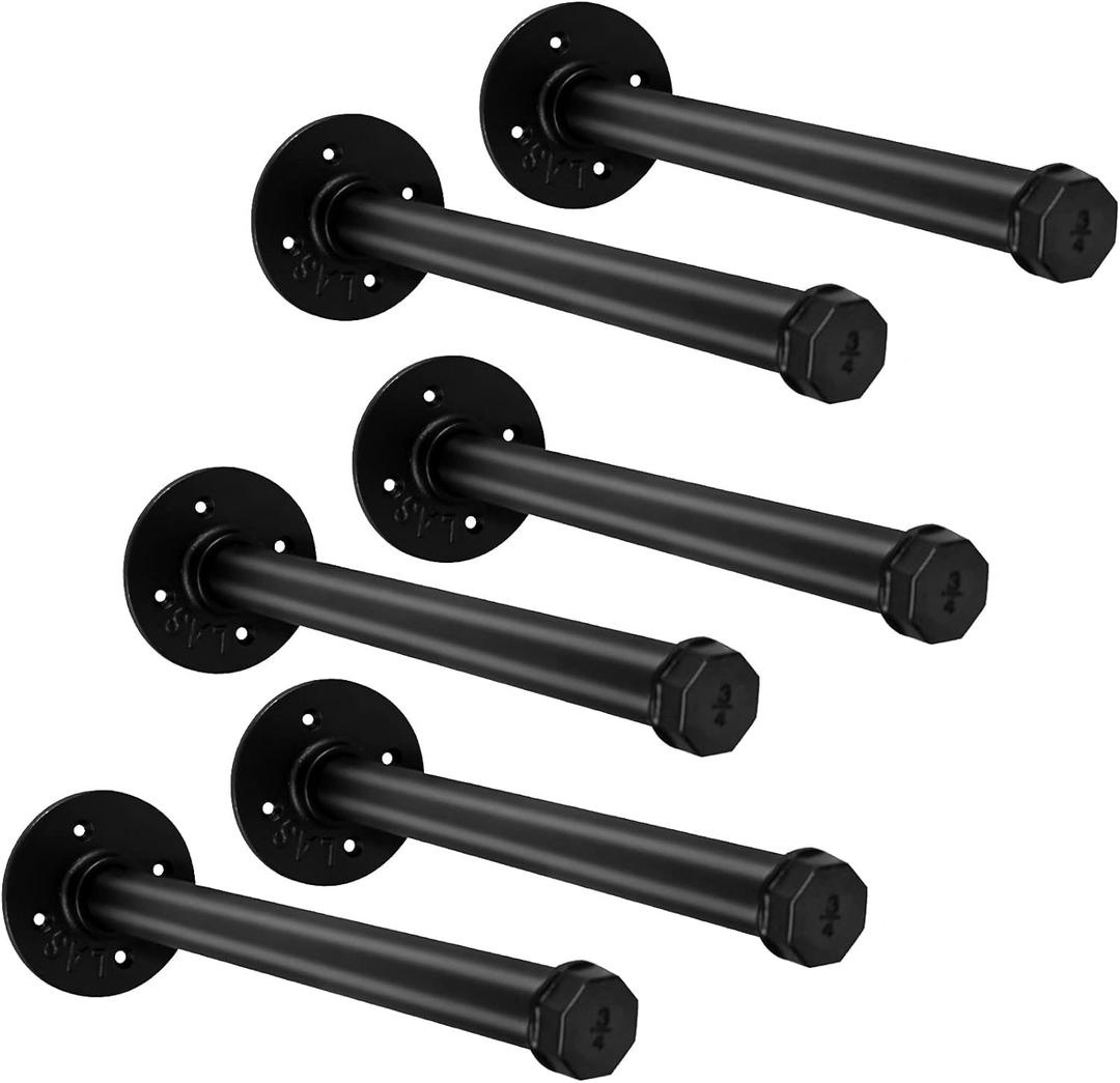 Ruizheng Homeasy 6 Pcs 12 Inch Industrial Pipe Clothes Bar, Wall Mounted Clothes Rack, Matte Black