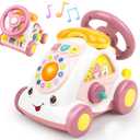 Love&Mini Baby Musical Toys for Girls - Crawling Steering Wheel Toys with Car, Telephone, Lights & Sounds - Multi-Functional Educational Gifts for 1+ Year Old Girls Birthday Xmas