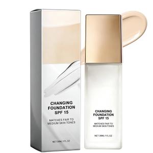 Color Changing Foundation for Mature Skin,SPF 15 - Full Coverage Concealer,Medium Spectrum Foundation Makeup Cream,Tone Suitable for All Skin Types (1 pc)