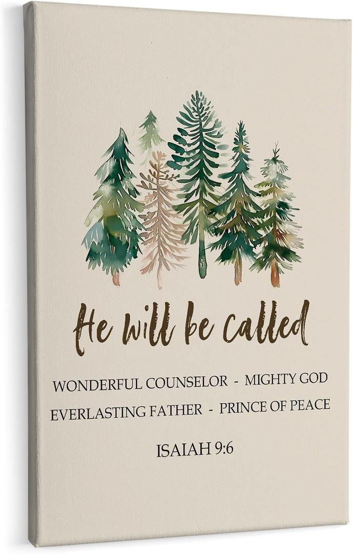HIWX Christian Christmas Wall Art Decor, He Will Be Called Christmas Framed Canvas Painting Wall Art Decor, Isaiah 9 6 Bible Verse Christmas Wall Art Home Decoration For Bedroom Living Room 16x24