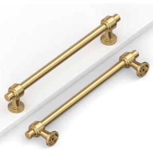10 Pack 6.3"(160mm) Champagne Gold Cabinet Pulls Kitchen Cabinet Handles Brushed Bronze Cabinet Hardware Drawer Pulls for Cupboard