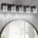 SineRise Vanity Light with 3 Color Modes (3000K/4000K/6000K), Eye Protection LED Bathroom Light Fixture, Dimmable Modern Wall Light Over Mirror with Clear Glass Shade (Black, 5-Light)