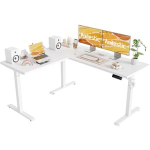 Agilestic 59 Inch L Shaped Standing Desk Adjustable Height, Electric Corner Standing Desk, Sit Stand Computer Table with Splice Board, White