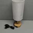 Fenmzee Bedside Table Lamp for Bedroom - 3 Way Dimmable Touch Lamp USB C Charging Ports and AC Outlet, Small Lamp Wood Base Round Flaxen Fabric Shade for Living Room, Desk, LED Bulb Included