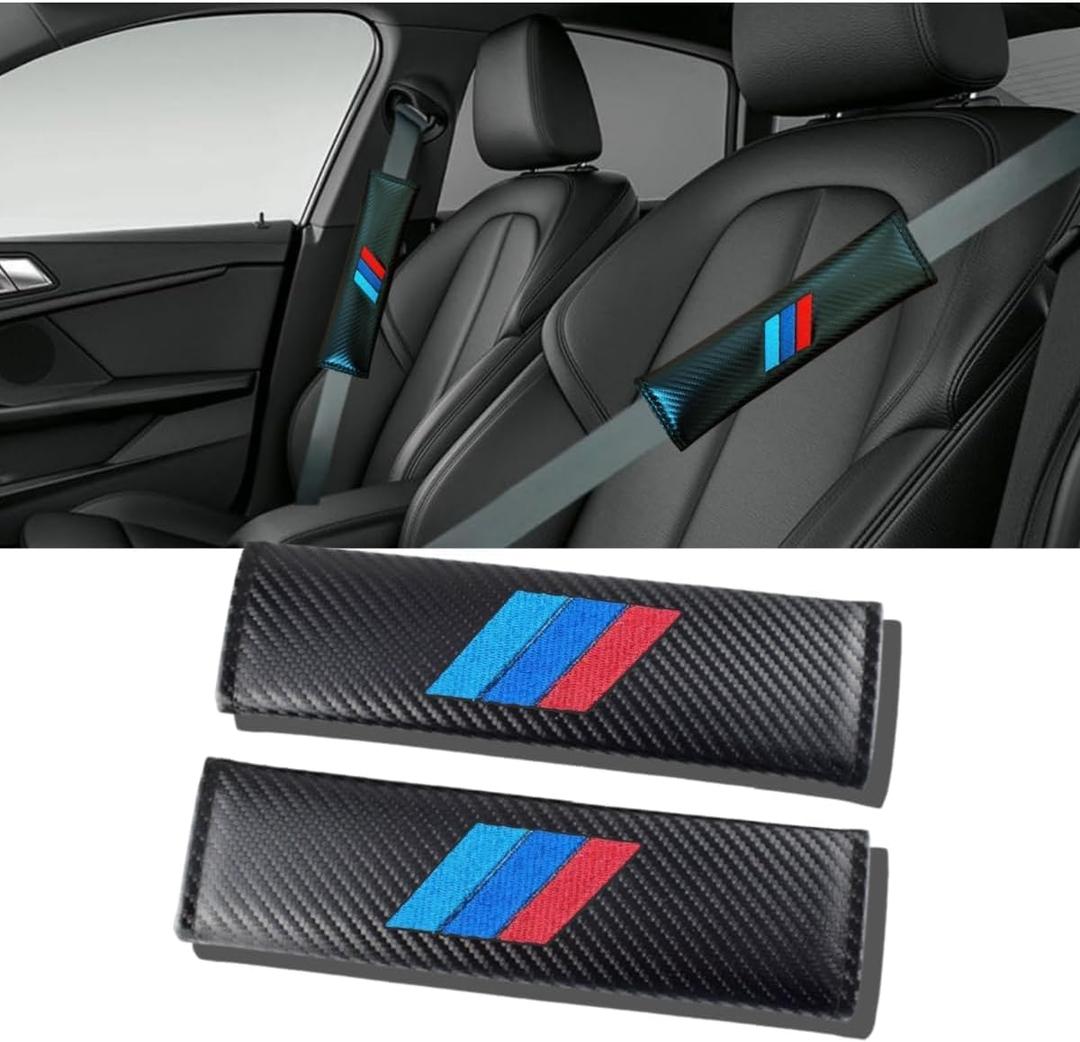 2PCS Car Seat Belt Cover for BMW, Carbon Fiber Seatbelt Shoulder Protection, Soft Car Seat Belt Strap Cushion Protect Your Neck and Shoulder, Car Accessories Seat Belt Pad for Car Truck (Black) (QCHJ-002)