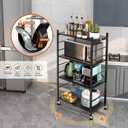 Himix Storage Shelves with 20 Hooks, 4-Tier Foldable Shelves for Storage, Folding Shelf Unit Pantry Shelves with Wheels, Metal Shelving Storage Rack Shelf for Kitchen Garage Home, Black - No Assembly