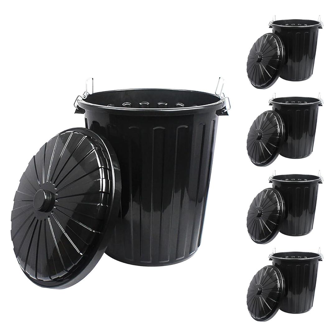5 Pack 20 Gallon Round Plastic Outdoor Trash Can with Lid, Capacity Plastic Barrel with Lid Durable Trash Bin Outdoor Yard Waste Bin for Resturant Canteen Commercial