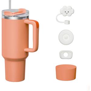KISSKIND 40 oz Tumbler with Handle and Straw Lid Accessories, Straw Topper, Silicone Spill Proof Stopper, Silicone Boot, Stainless Steel Water Bottle 40oz Insulated Cup, Ideal Gift for Women, Peach