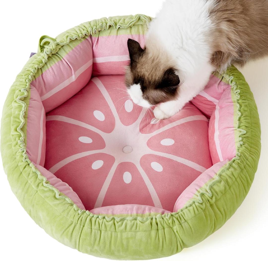 Lesure Cat Beds for Indoor Cats - Washable Cute Cat Beds with Versatile Dual-Use Design, Reversible Donut Pet Bed for Puppy and Kitten, 21x21x7 Inches, Pink/Green