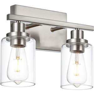 2-Light Vanity Lights - Brushed Nickel Bathroom Lighting Fixtures with Clear Glass Shade, Modern Wall Light for Bathroom, Bedroom, Living Room