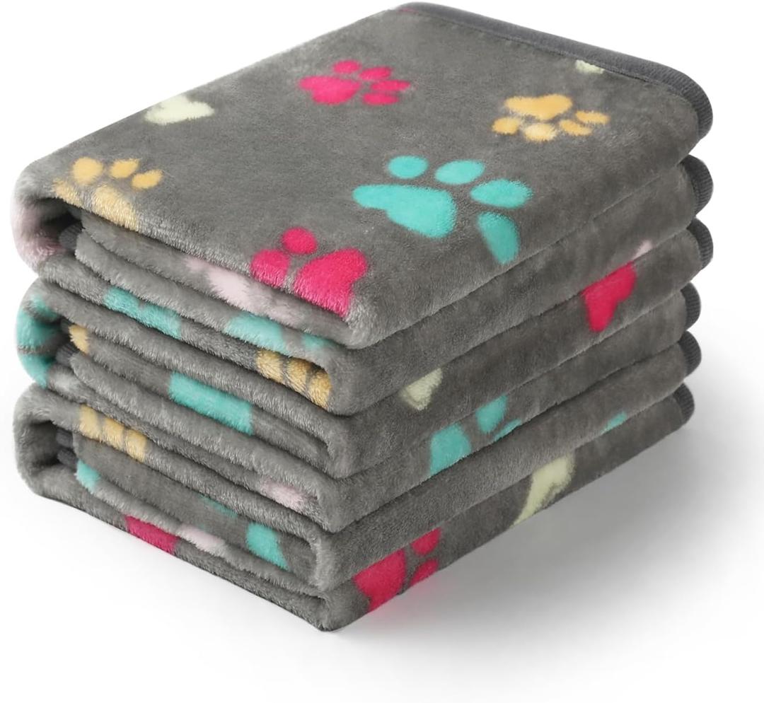 Luciphia 1 Pack 3 Blankets Fluffy Premium Fleece Pet Blanket Flannel Paw Bone Printed Throw for Dog Cat(Medium 30"x20", Grey)