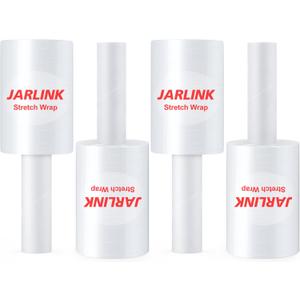 JARLINK 4 Pack Stretch Film, 5" 1000ft Mini Industrial Strength up to 500% Stretch Shrink Wrap with Handles, Thick Durable Self-Adhering Plastic Wrap for Pallet Wrap, Moving, Packing, 60 Gauge