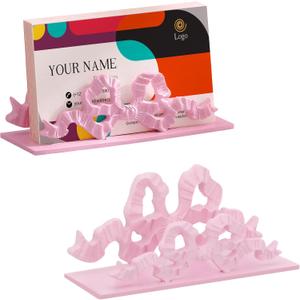 Faccito Resin Pink Bow Business Card Holder Business Card Organizers Office Gift for Women Postcard Holder for Office Tabletop Desk Accessories
