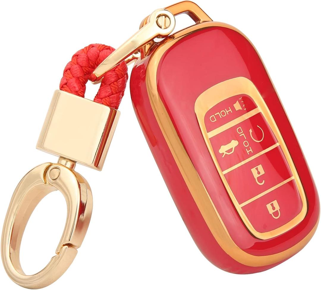 for 2022 Honda Key Fob Cover with Keychain, For Honda Accord Civic Smart Remote Key Fob Case, 
A-red