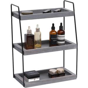 3-Tier Wood Storage Organizer for Restroom  Kitchen  Coffee Bar, Bathroom Sink Organizer Countertop, Bathroom Vanity Counter Top Organizers, Spice, Skincare, Perfume Rack, Detachable - Black