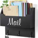 DRASTAR Mail Organizer Wall Mounted, Wooden Mail Sorter & Key Holder for Wall, Hanging Mail Organizer, Black Mail Basket for Home Office