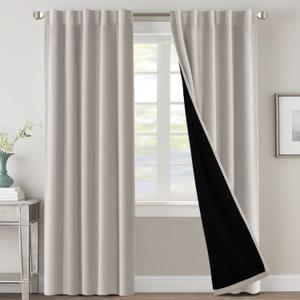H.VERSAILTEX 100% Blackout Curtains for Bedroom with Black Liner Full Room Darkening Curtains Thermal Insulated Back Tab/Rod Pocket Window Drapes for Living Room, 2 Panels, 42 x 84 Inch, Pumice Stone