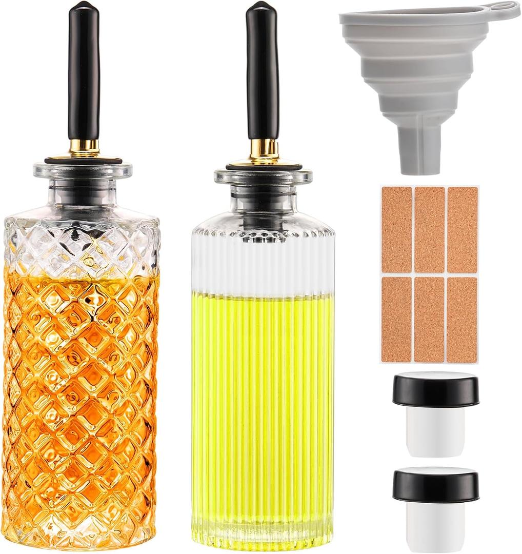 Glass Coffee Syrup Dispenser Bottles Set - 2 Pack, 5 OZ with Metal Pour Spouts and Labels, Perfect for Maple, Honey Syrup & Oil