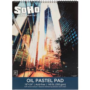 SoHo Urban Artist Fine Textured Professional Pastel Paper Pad - 140 lb. - 18x24 Acid-Free Fine Textured Canvas Paper with Glassine Sheets, 20 Perforated Sheets, Durable Oil Pastel Paper for Artists