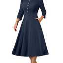 DRESSTELLS Women's Cocktail Vintage Dresses, Modest Winter Wedding Guest Holiday Party Church Work Dress, Long Sleeve Formal Funeral Dress Navy XXL