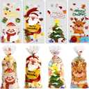 100 PCS Christmas Cellophane Treat Bags(5x11 Inch) with Tie, Plastic Christmas Bags for Candy Goodie Goody Cookie Gift Wrap Xmas Santa Pouches Frozen Winter Holiday Party Favors Supplies Decorations