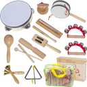Wooden Musical Instruments Set for Toddlers 1-3, Natural Wood Percussion Instruments Xylophone Gift Set for Girls Boys Kids , Preschool Educational Musical Toys with Storage Bag (Log Color)