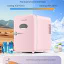 CUTIEWORLD Skincare Fridge - 4L Makeup Fridge for Refrigerating Makeup, Skincare and Food, Mini Fridge for Bedroom, Office and Car, Cooler and Warmer, Beverage Cooler, Leather Pink