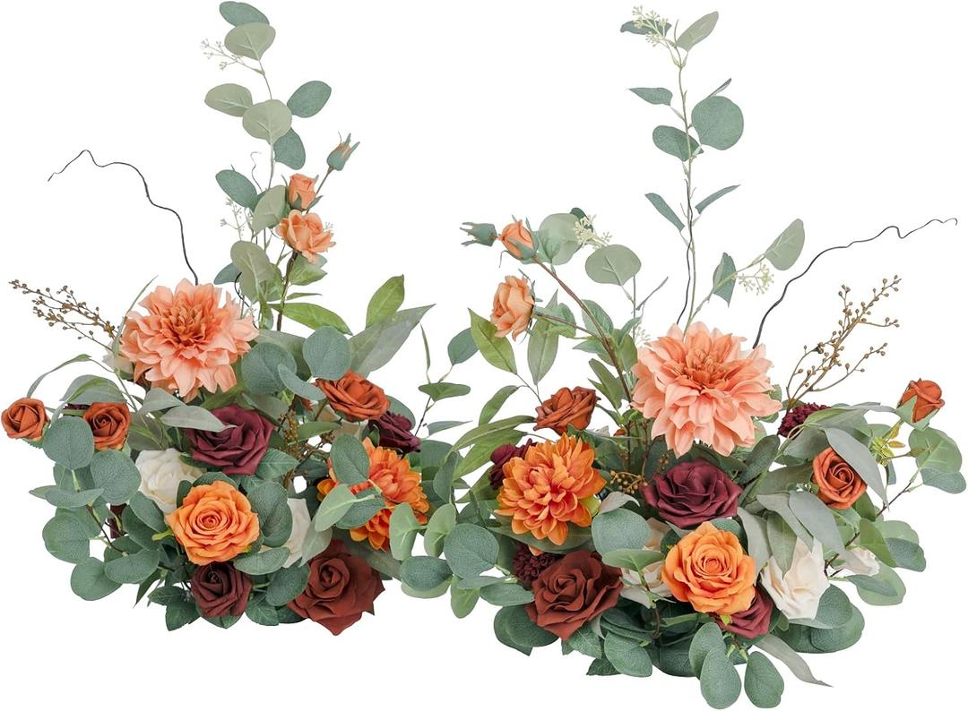 Ling's Moment 22" Tall Fall Free Standing Artificial Flowers Arrangements 2 pcs Fall Wedding Aisle Runner Chair Decorations Fake Terracotta Arch Entryway Ceremony Reception Church Rose Floral Party