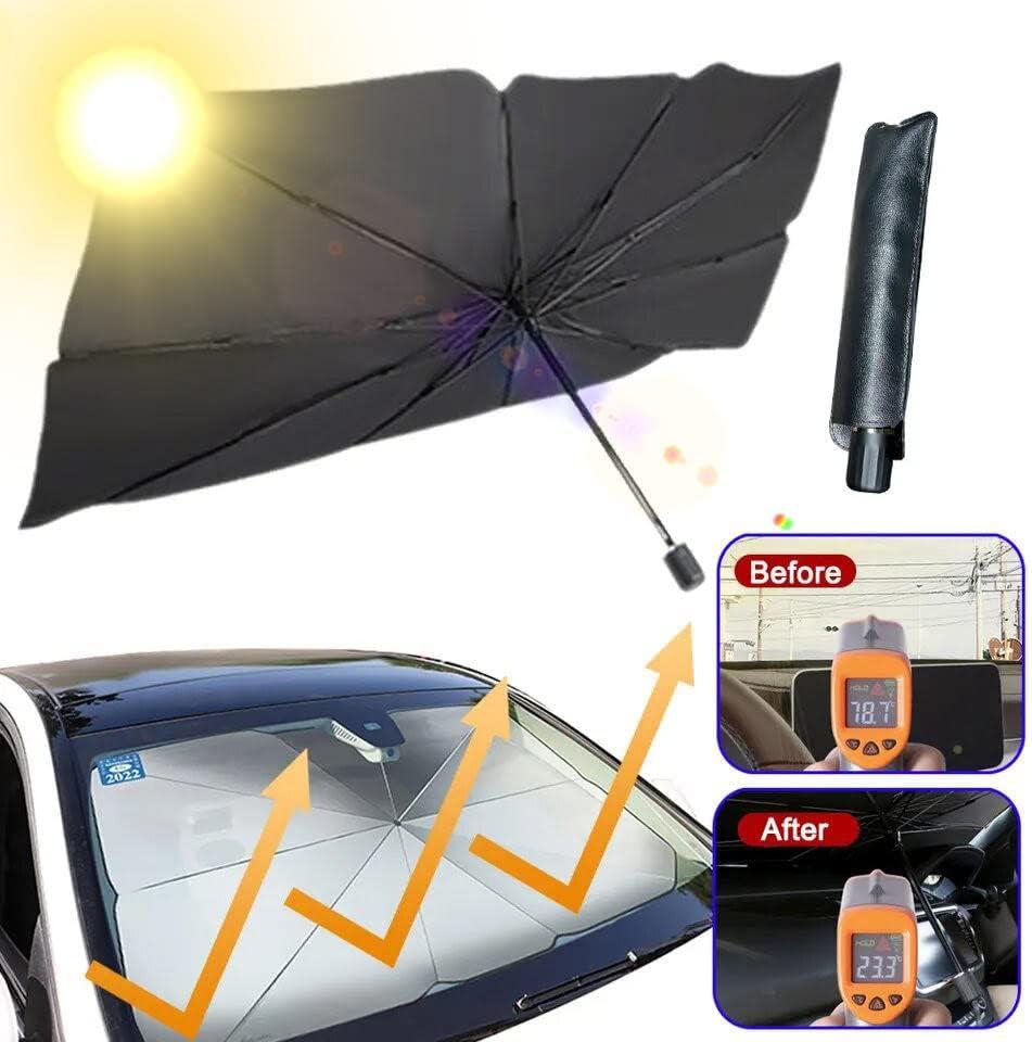 Car Windshield Sunshade Umbrella - Foldable Car Windshield Sun Shade Cover, 5 Layers UV Block Coating, Front Window Heat Insulation Protection, for Auto Sedan, SUV (49"x26")