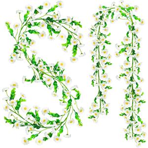 2 Pack Artificial Daisy Flowers Vine, 13.6 Ft Silky Artificial Garland with White Daisy and Vine Floral Garlands Decoration for Room Wall, Flower Themed Party, Wedding Supplies