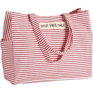 Folkulture Beach Bag For Women | 17 x 14 Inch - 100% Cotton Beach Tote Bag With Zipper Pocket Inside, Large Woven Pool Bag (Red)