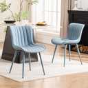 YOUNUOKE Mid-Century Modern Dining Chairs Set of 2, Blue PU Leather Upholstered Kitchen Chairs with Blue Metal Legs, Armless Accent Chair for Dining Room, Guest Reception Room, 1.61' x 1.58' x 2.59'