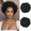 Afro Headband Wig Black Short Afro Kinky Curly Wigs for Black Women Glueless Afro Wigs with headbands attached Synthetic with 2 Clips(1b)