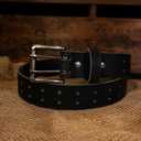 Mens Classic Leather Belt, Double Prong Retro Style, Antique Nickel Buckle, 1  Width, Amish handmade in the USA (Black)