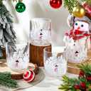 4 Pcs Christmas Icon Glass Cups 12 oz Snowman Drinking Glassware Wine Stemless Double Old Fashioned Blown Cocktail Cups for Women Friends Lovely Christmas Gifts