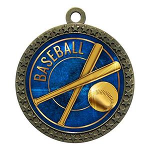 2-1/2 Inch Die-Cast Metal Baseball Medal Award Medallion with Antique Gold Finish and Attached 2 Inch Full Color Laminated Sport Insert Trophy Medals, Pack of 4