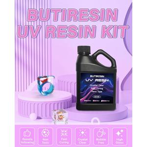 ButiResin 300g UV Resin - Fast Curing, Crystal Clear, Odourless, Low Viscosity & Hard Type, Kit for DIY Jewelry Making, Casting, and Coating Crafts