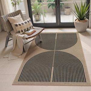 Lahome Modern Rainbow Easy Jute Rug, 3x5 Washable Rugs for Entryway Farmhouse Black Patio Carpet, Non Slip Indoor Door Mat Contemporary Outdoor Porch Carpet for Laundry Guestroom Room Decor