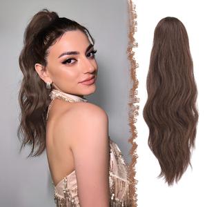 FESHFEN Ponytail Extensions, Long Claw Clip in Ponytail Hairpiece Synthetic Pony Tails Hair Piece Natural Wavy Hairpieces for Women, 20 inch Chocolate Brown