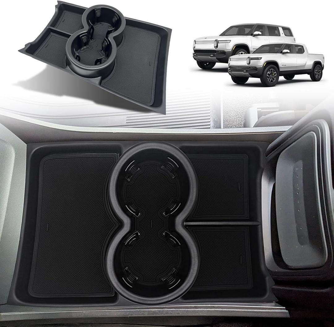 BestEvMod for Rivian R1T R1S Lower Center Console Organizer Tray Compatible with Rivian R1T R1S 2022 2023 2024 Fit 32oz Bottle Accessories(Black)