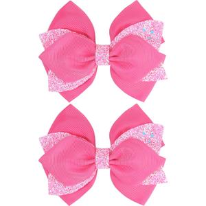 4 Inch Sparkly Glitter Pink Hair Bow Clips for Girls Boutique Sequin Alligator Barrettes Pins for Teens Toddler Children Kids Grosgrain Hair Accessories for Christmas Halloween Fall Birthday